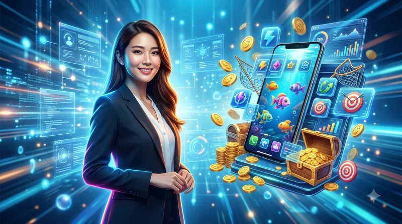 Bản đồ Việt Nam với các điểm sáng biểu thị sự phát triển của bắn cá online