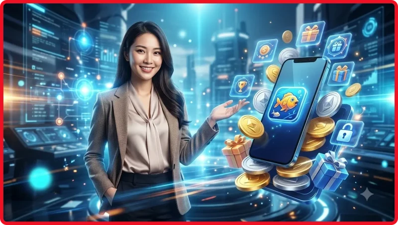 Người chơi bắn cá đổi thẻ với súng công nghệ cao trong đại dương neon
