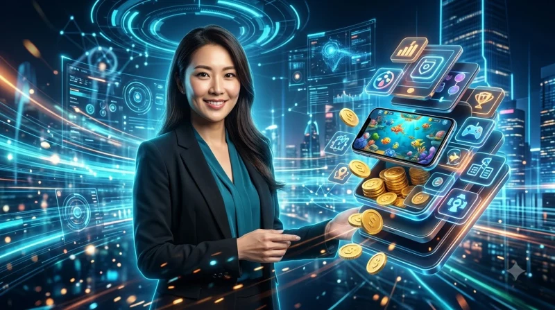 Súng bắn cá phát sáng trong đại dương với đàn cá nhiều màu sắc
