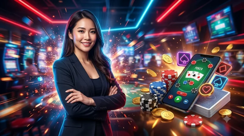 thiet-bi-dien-tu-hien-thi-game-poker-online-voi-bai-va-chip-xung-quanh Thiết bị điện tử hiển thị game poker online với bài và chip xung quanh